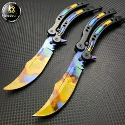 Blade City All Knives *2 Pieces* Case Hardened Balisong Trainer & Sharp Butterfly Set