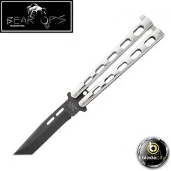 Blade City Bear & Son Black Powder Coat Tanto Butterfly Knife