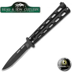 Blade City Bear & Son Large Black Drop Point Butterfly Knife All Knives