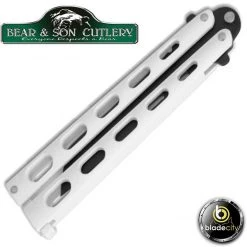 Blade City Bear & Son Large Tanto Butterfly Knife White / Black Blade