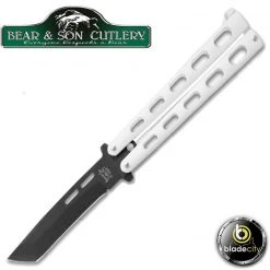 Blade City Bear & Son Large Tanto Butterfly Knife White / Black Blade