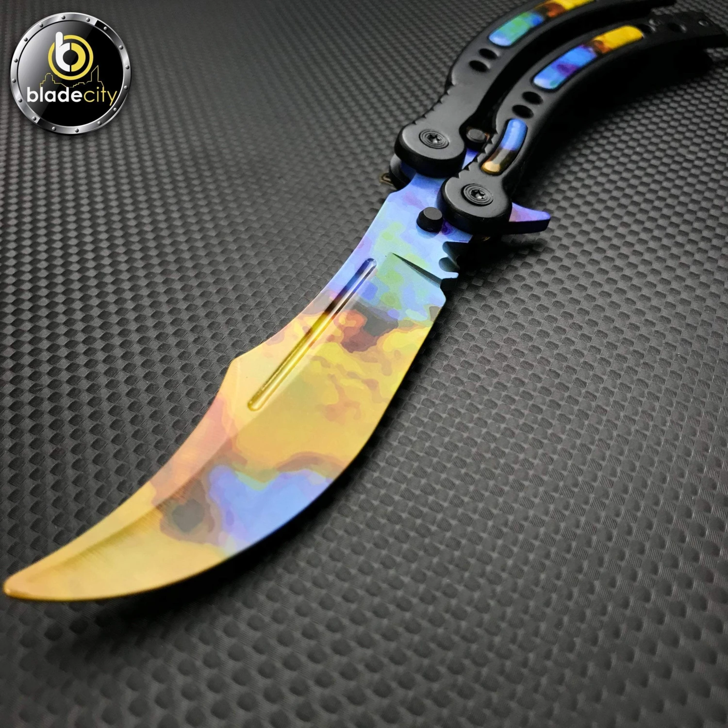 Blade City All Knives *TRAINER BLADE* Video Game Inspired Case Hardened Balisong 4 Blade City All Knives *TRAINER BLADE* Video Game Inspired Case Hardened Balisong