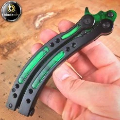 Blade City Video Game Inspired EMERALD GAMMA DOPPLER Practice Balisong Butterfly Trainer All Knives